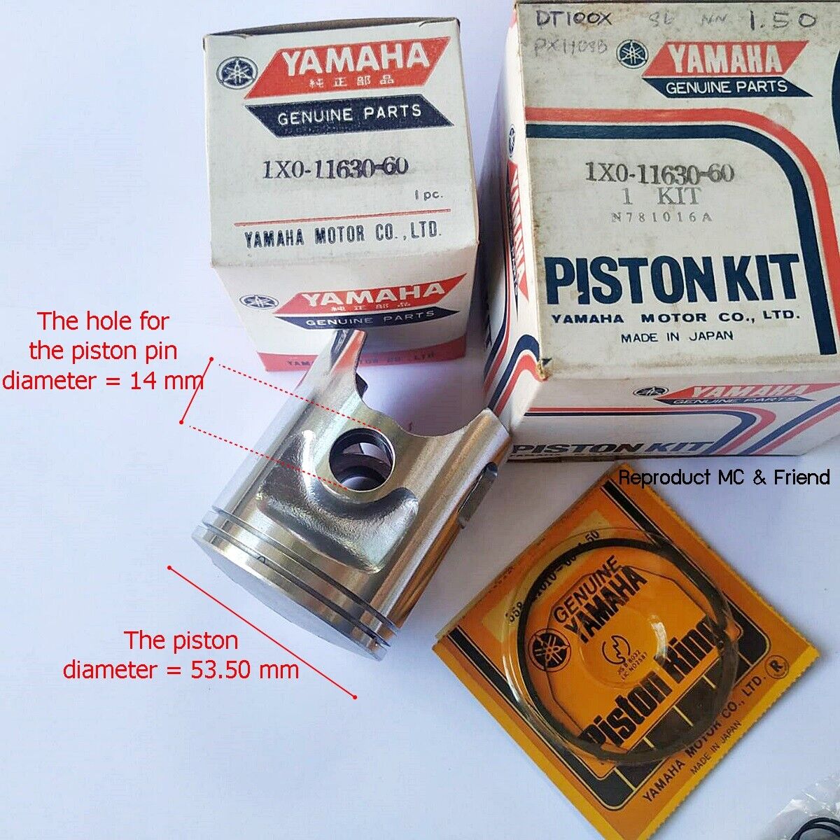 Yamaha DT100 ('76-'80) MX100 ('79-'83) Piston + Ring + Pin OS 1.50 (Dia=53.50mm)