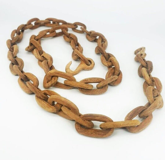 Vintage WOODEN CHAIN Rare Carved Wood Folk Art Sculpture Carving 39”