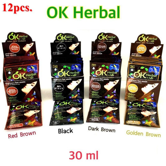 OK Herbal Shampoo Color Hair Care Brown Dark Pea Butterfly Ginseng Black 12x30ml