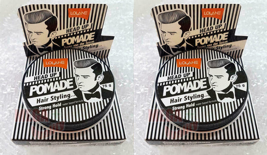 2 x Lolane HEAD UP POMADE Vintage Styling Hair Strong Hold Hair Shiny Smart 75g.