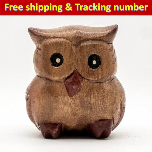 WOODEN OWL Wood Carved Figurines Handmade Collectibles Gift Home Decor