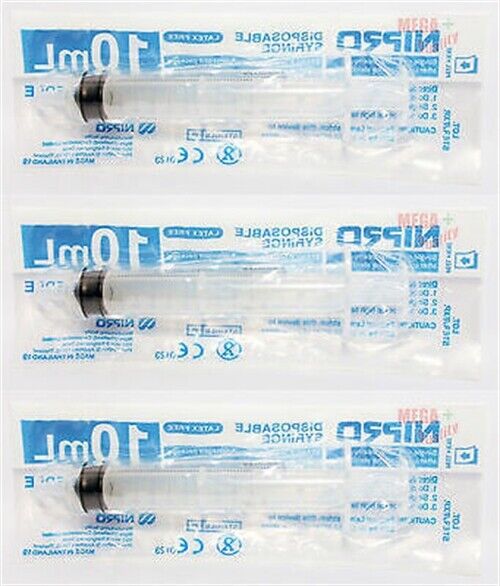 3 x NIPRO DISPOSABLE SYRINGE LATEX FREE HIGH QUALITY WITHOUT NEEDLE 10 ML