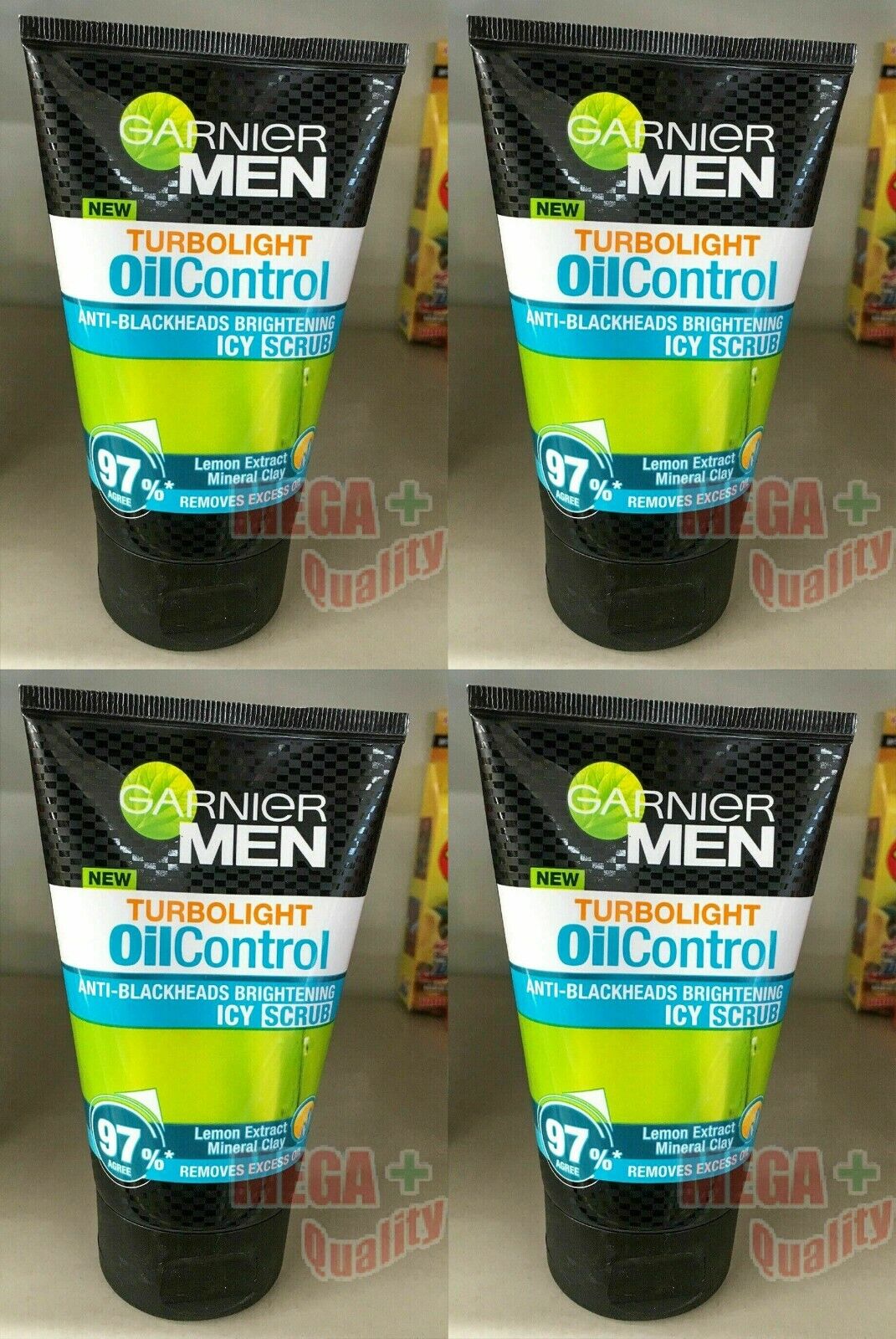 4 x Garnier Men Turbo Light Oil Control Icy Scrub Facial Foam 100ml Face Wash