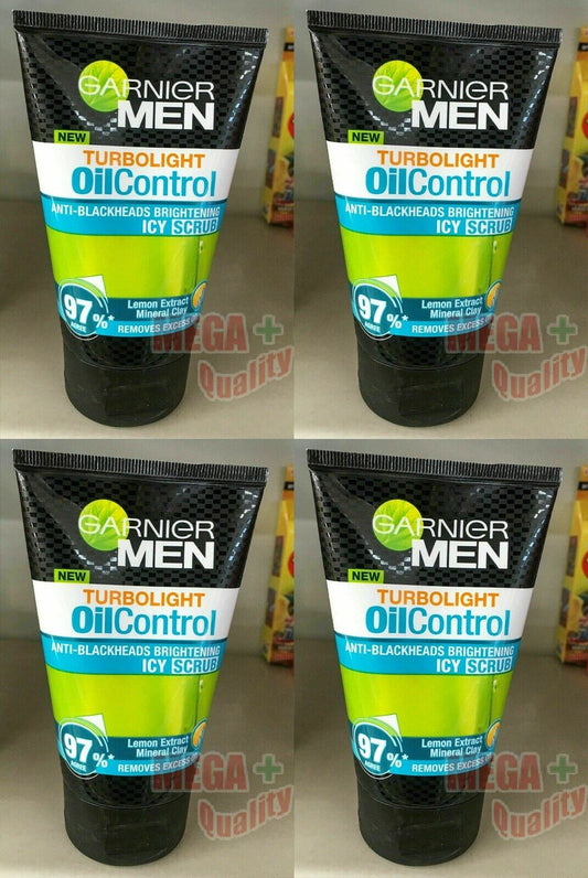 4 x Garnier Men Turbo Light Oil Control Icy Scrub Facial Foam 100ml Face Wash