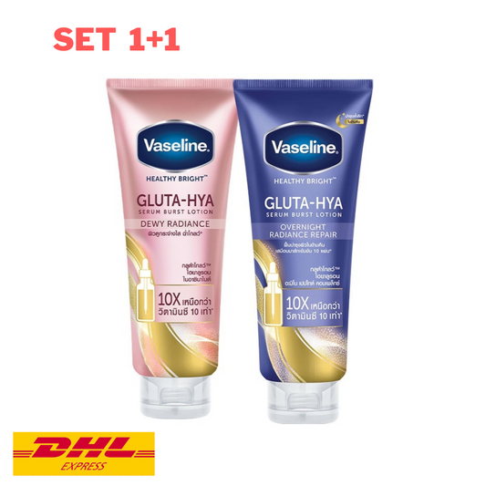 Vaseline Gluta Hya Dewy Radiance + Overnight Serum Burst Lotion Bright 300ml SET