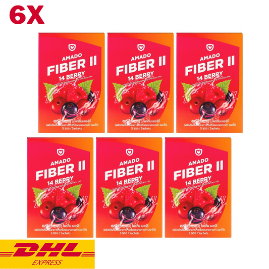 6x Amado Fiber II 14 Berry Powder Drink Help Excretion Skin Dietary Supplement