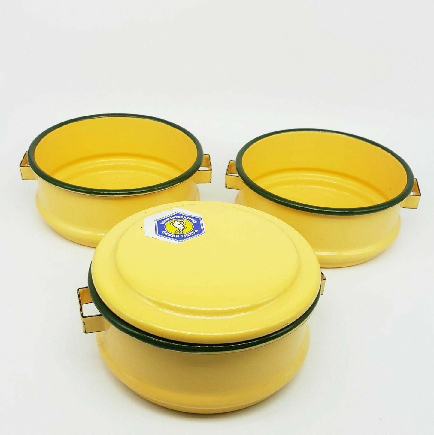 1x Enamel Tiffin Thai Lunch Bento Food Container Carrier Enamelware Pinto Yellow