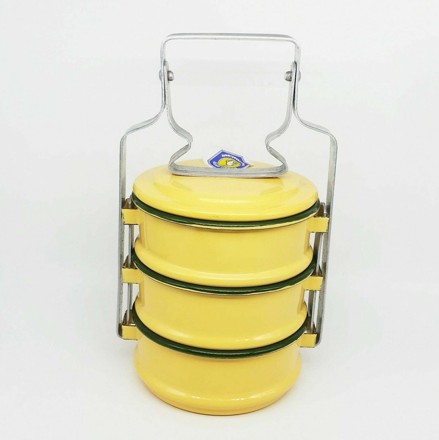 1x Enamel Tiffin Thai Lunch Bento Food Container Carrier Enamelware Pinto Yellow