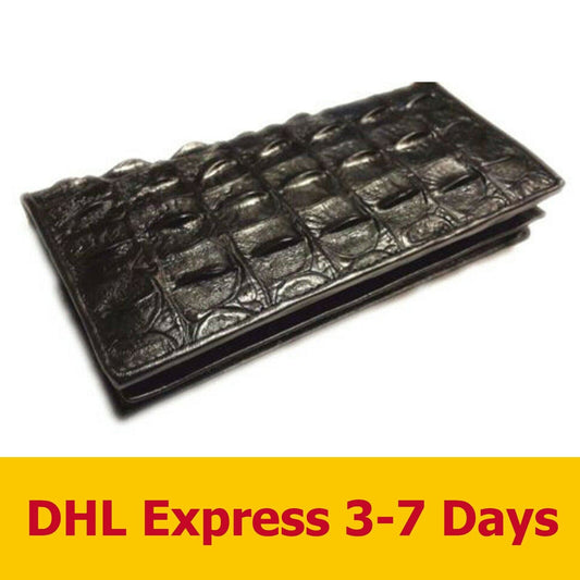Black Genuine Crocodile Bone Wallets Alligator Skin Leather Long Bifold Men's