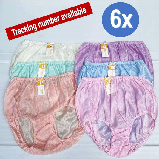x6 Women Panties Nylon Satin Silky Hi Briefs Knickers Granny Underwear Size XL