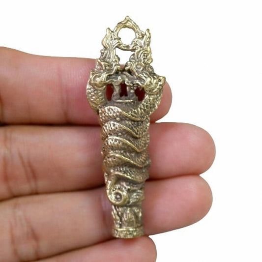 Naga Serpent Brass Thai Amulet Money Lucky Good Opulence Fortune Talisman Statue