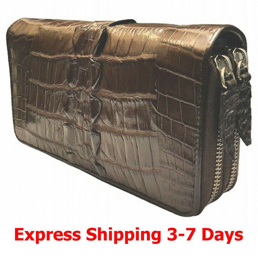 Black Genuine Crocodile Alligator Skin Leather Tail Zipper Women Clutch Wallets