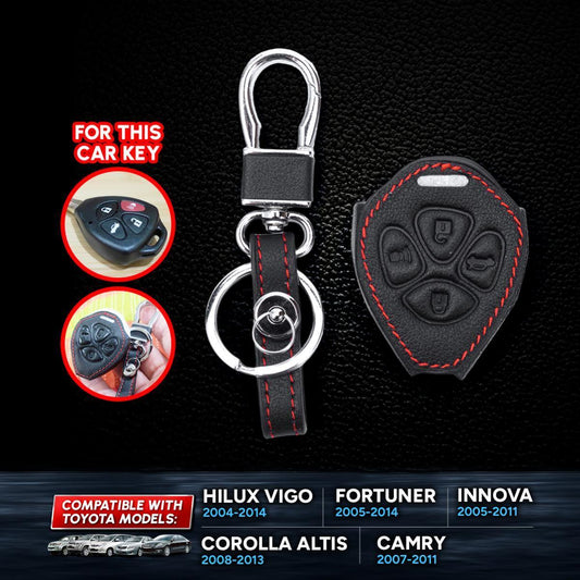 Black Leather Car Remote Control Key Case For Toyota 11-14 Hilux SR5 Fortuner