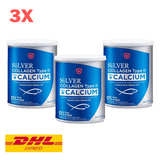 3x AMADO Silver Collagen Type II from Fish Plus Calcium Powder Drink Joint Bone
