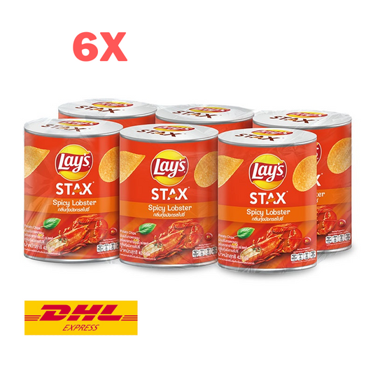 6x Lay's Lay Stax Potato Chips Thai Snack Spicy Lobster Flavor Crispy Canned 42g