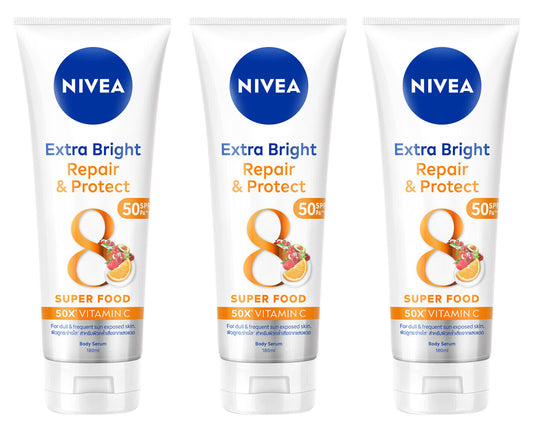 3x NIVEA REPAIR AND PROTECT 3X DEEP BRIGHT ESSENCE BODY SERUM SPF50 PA+++ 180 ML