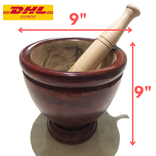 9" Wooden Mortar Grinder &Pestle Thai Som Tam Papaya Salad Cooking Tools Kitchen