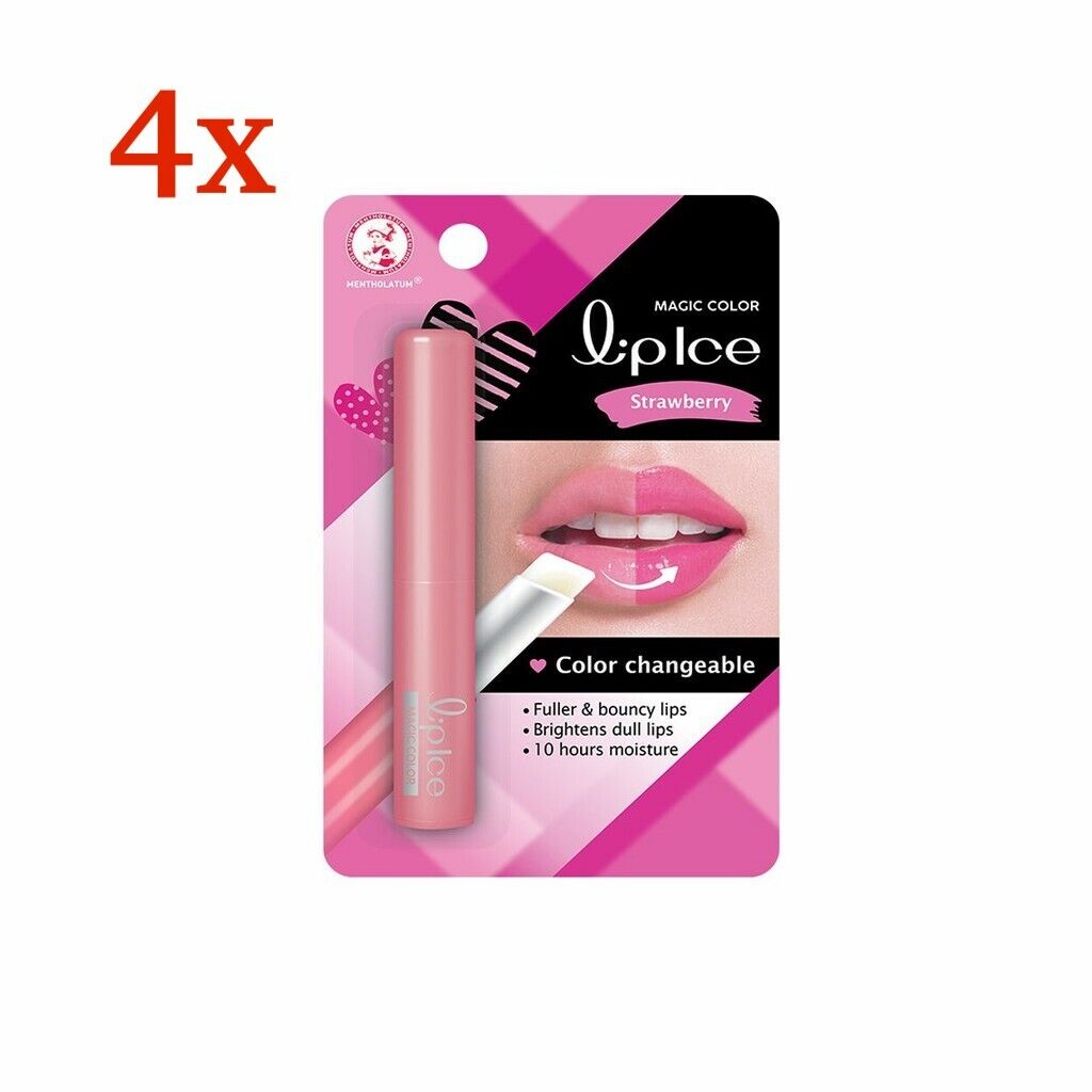 4x Mentholatum Lip Ice Magic Color Change Strawberry Moisture Brighten Lips 2 g