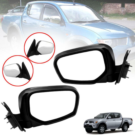 Side Mirror Chrome Manual Pair L+R For Mitsubishi Triton L200 MN ML 2005-2013