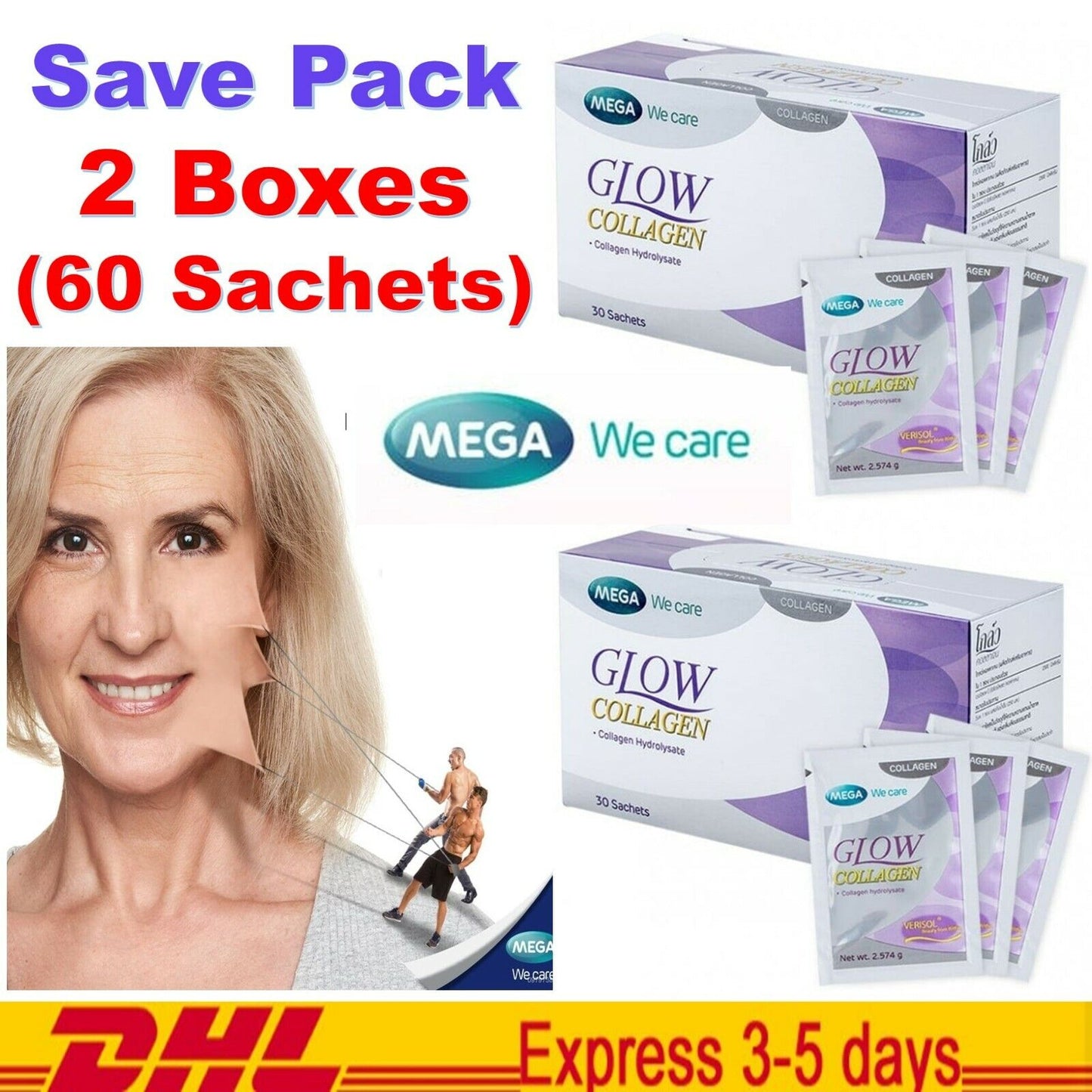 2x MEGA WE CARE GLOW COLLAGEN Reduce Age Spots Dark Spots Wrinkles Radiance Skin