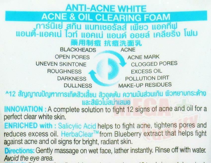 2 x Garnier Skin Naturals Pure Active ANTI-ACNE WHITE OIL CLEARING FOAM 100ml