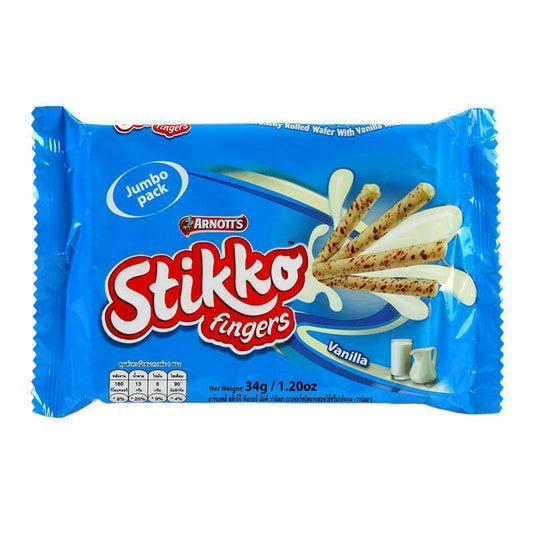 Arnott s Stikko Fingers Vanilla Rolled Wafer Snack Yummy Gift, Enjoy Party 34g.