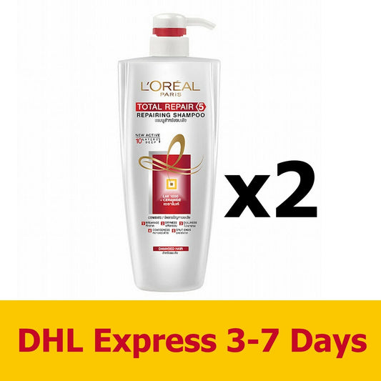 2x650ml L'Oreal Paris Elseve Shampoo Total Rapair 5 Filler Repairing Hair Style