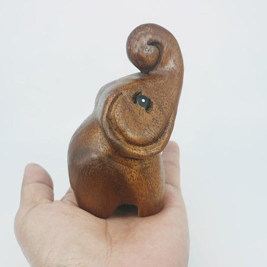 Rare Thai Elephant Hand Carved Wooden Trunk Up Figurine Handmade Home Decor Gift