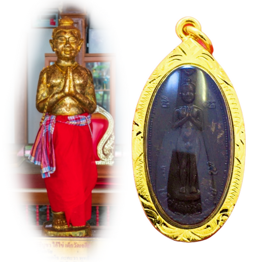 Ai Khai Magic Spirit Boy Thai Amulet Pendant Gold Micron Case Good Trade Fortune