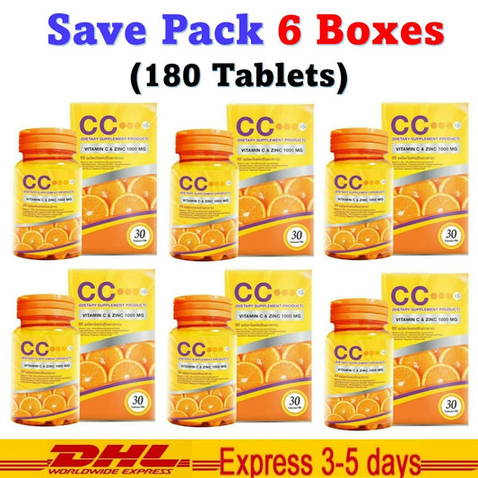 6x CC Vitamin C&Zinc 1000mg Anti Oxidant Nano Nourish Skin Health Immune 30 Tab