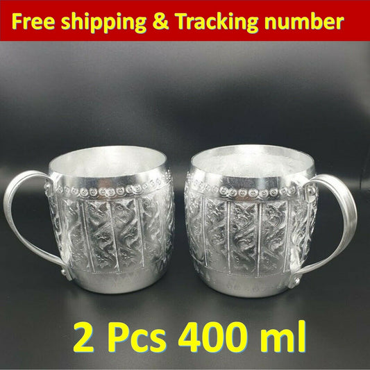 2x Silver Aluminum Beer Cocktail Drinking Cup Mug Handle Thai Restaurant Picnic