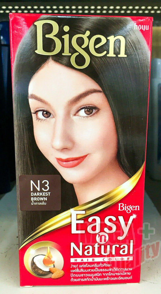 Bigen Easy and Natural Hair Color Dye N3 Darkest Brown Permanent Long Lasting