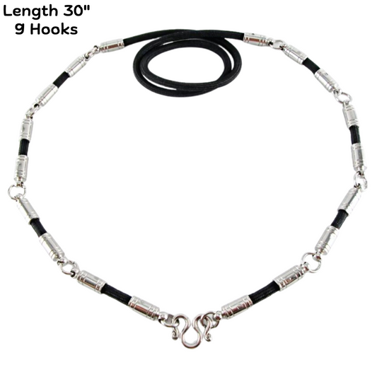 Vintage Necklace Rope Black 4mm 9Hooks Stainless Hanging Gift Amulet Pendant 30"