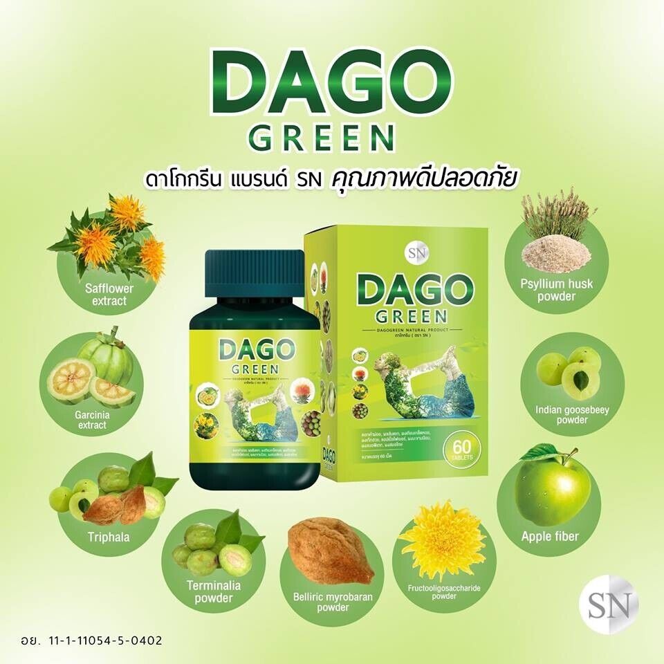 6X Dago Green Herbal Detox Reduce Belly Help absorption & digestion Bright Skin