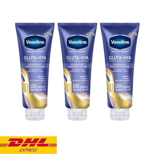 3x Vaseline Healthy Bright Gluta Hya Serum Burst Lotion Overnight Radiance 300ml