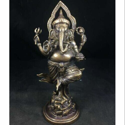 Lord Ganesh Brass Statue height 8" inch Ganesha Idol Deity Hindu God Thai Amulet