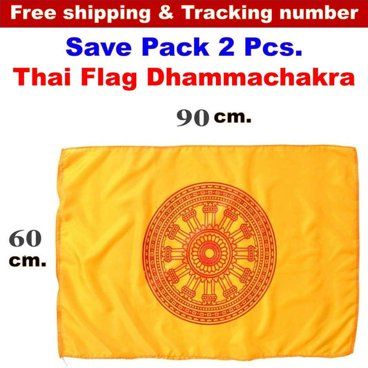 2x Dhammachakra Fabric Flag Bhuddism Sign Thai Traditional Buddhist 90x60cm