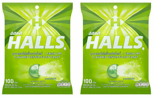 2 x Halls Fresh Lime Flavoured Center-Filled Candy Fresh breath 100pcs