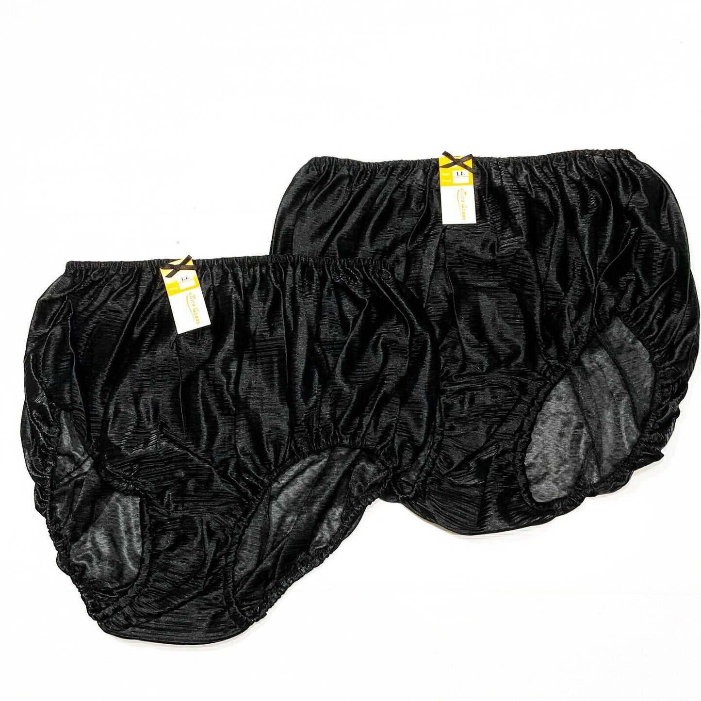 x2 Vintage Panties Nylon Lace Silky Bikini Hi Briefs Knicker Black Underwear LL