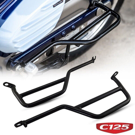 BLACK REAR FOOT PEGS STEP REST PASSENGER LONG FIT HONDA SUPER CUB C125 18-2022