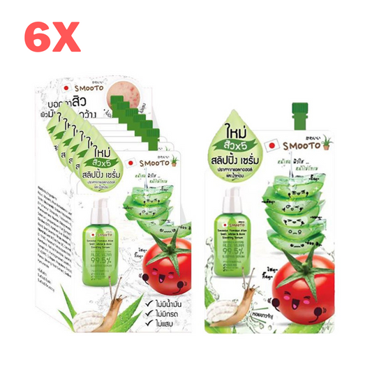 6x Smooto Tomato Aloe Snail White Acne Sleeping Serum Smooth Skin Gentle 10 g