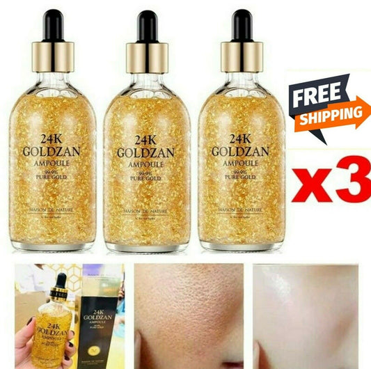 3x24K Gold Facial Serum Goldzan Ampoule Pure Gold 100ml Anti-Aging Firming Skin
