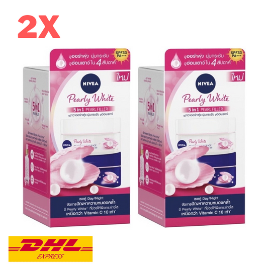2x Nivea Pearly White Day & Night Serum Cream 5in1 Filler Brighten Skin Firm 50g
