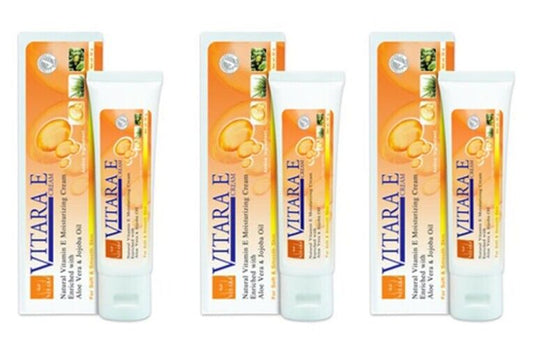 3 x VITARA-E Natural Vitamin E Moisturizing Cream Prevent Stretch Marks 50g