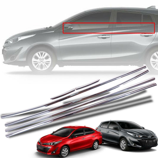 Chrome Line Window Sill Cover Trim For Toyota Yaris Ativ Sedan Hatchback 2017-19