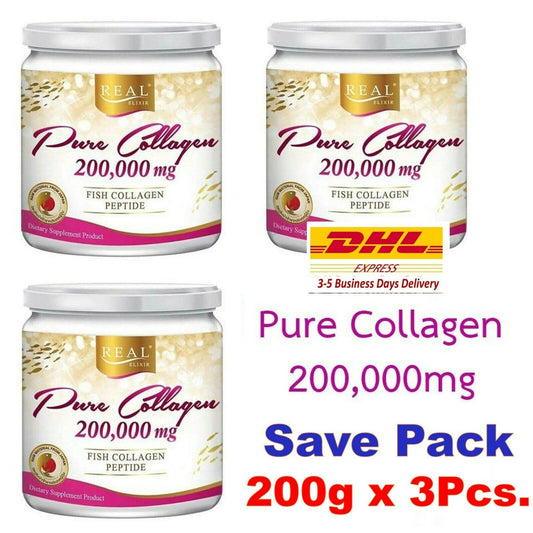 3x Cans Real Elixir Pure Collagen 200,000 mg Nourish Skin Care Clear