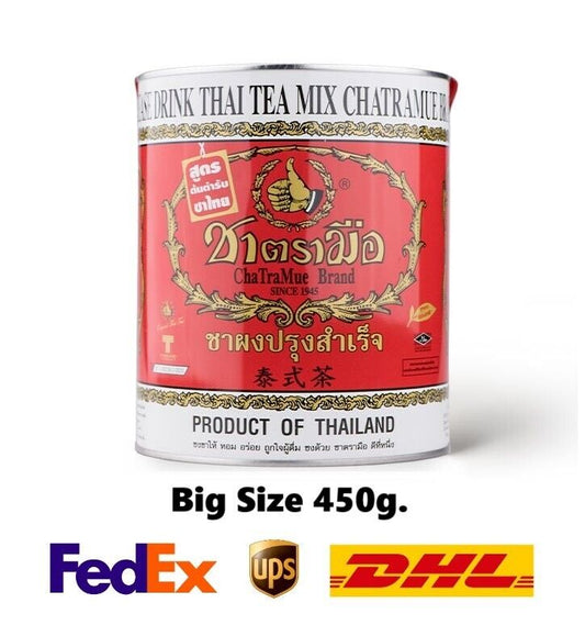 Cha Tra Mue Thai Tea Original Big Can Beverage Thai Leaf Powder 450g.