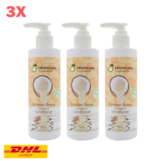 3x Tropicana Coconut Hair Conditioner Summer Sense Virgin Cold Pressed 240 ml