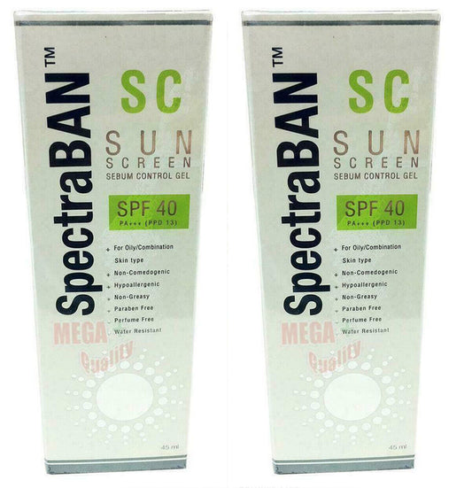 2 x SpectraBAN SC SUNSCREEN SEBUM CONTROL GEL SPF 40 PA+++ Oily Skin Types 45 ml