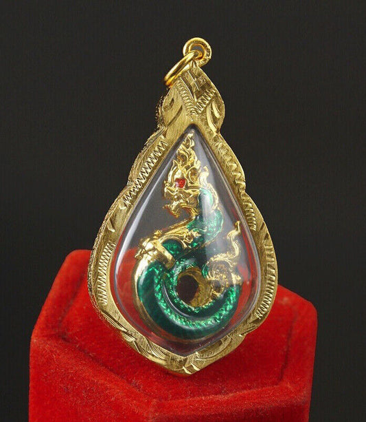 Naga Dragon Gold Micron Pendant Jewelry Serpent Talisman Thai Buddha Amulet